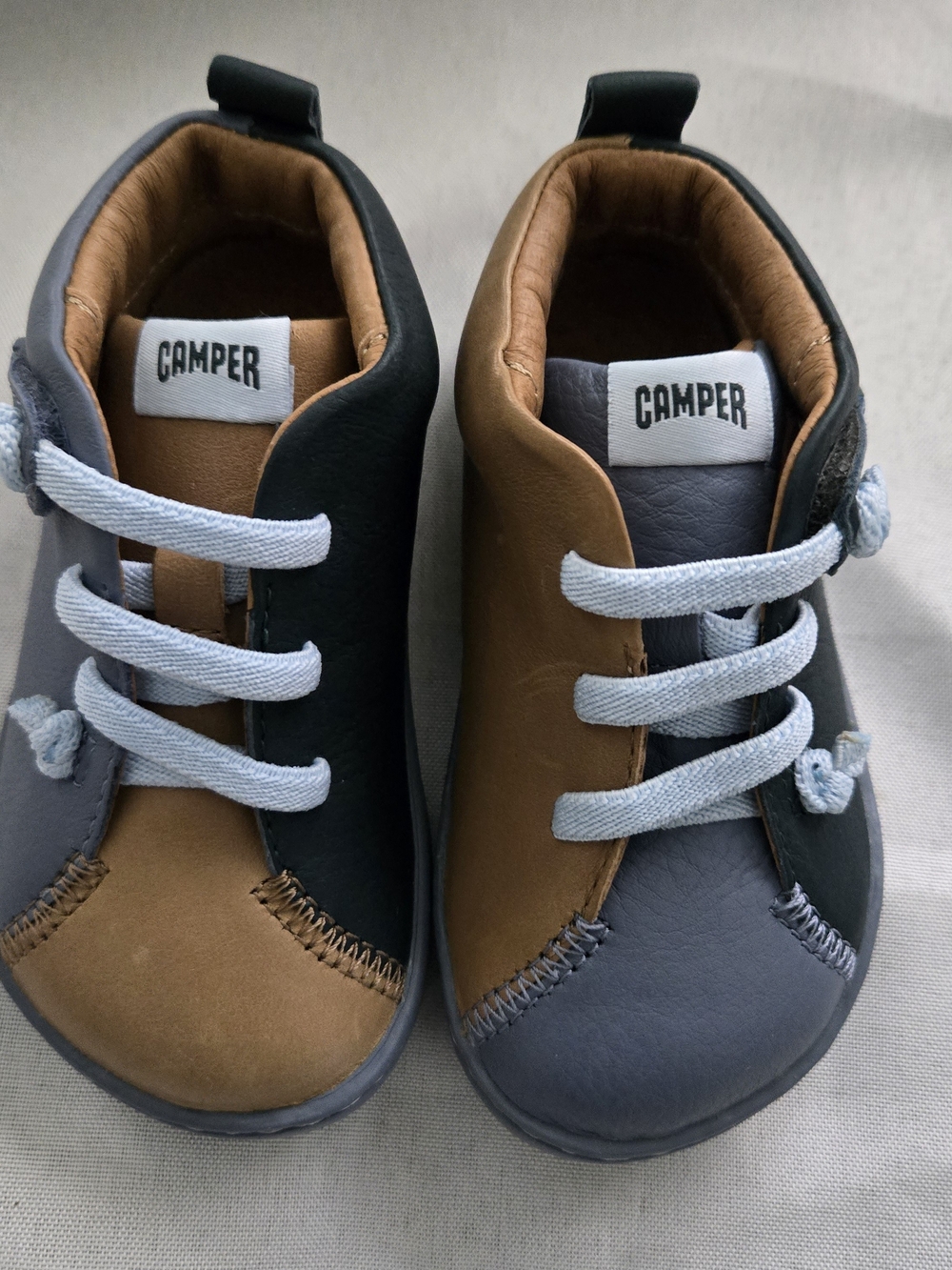 Camper Kids Brown, Gray & Black Leather Lace-Up Sneakers